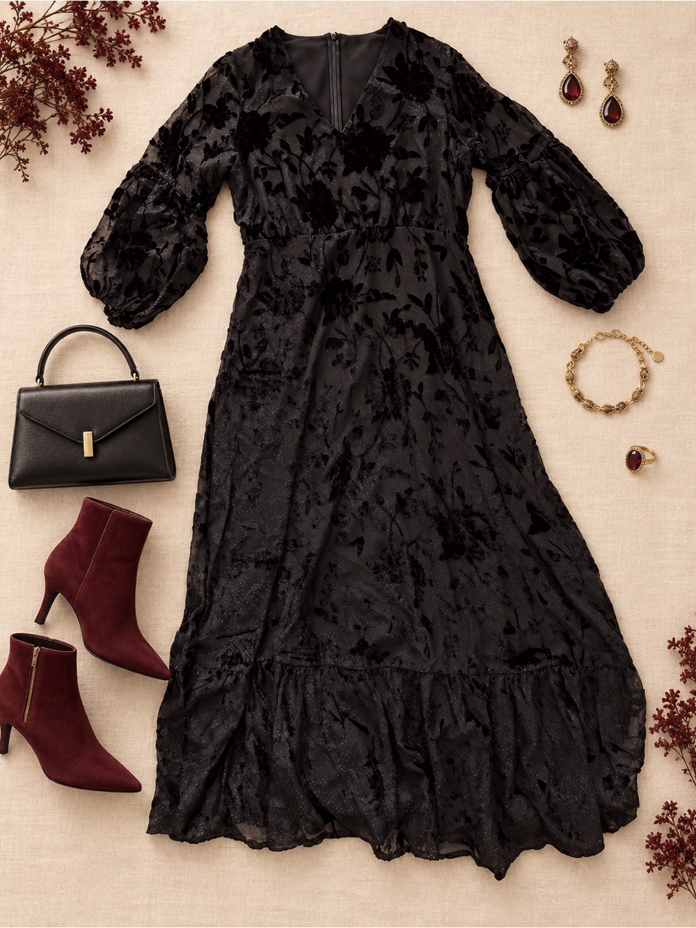Express Black Floral Velvet Burnout Maxi Dress